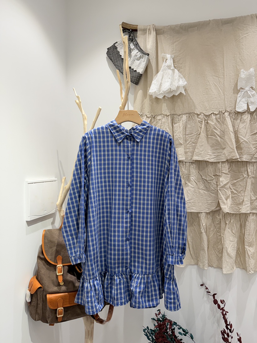 BLOOM東大門實拍女士新品職業休閑真品人氣襯衫蕾絲衫格子BLOOM-S襯衫/蕾絲衫圖色1