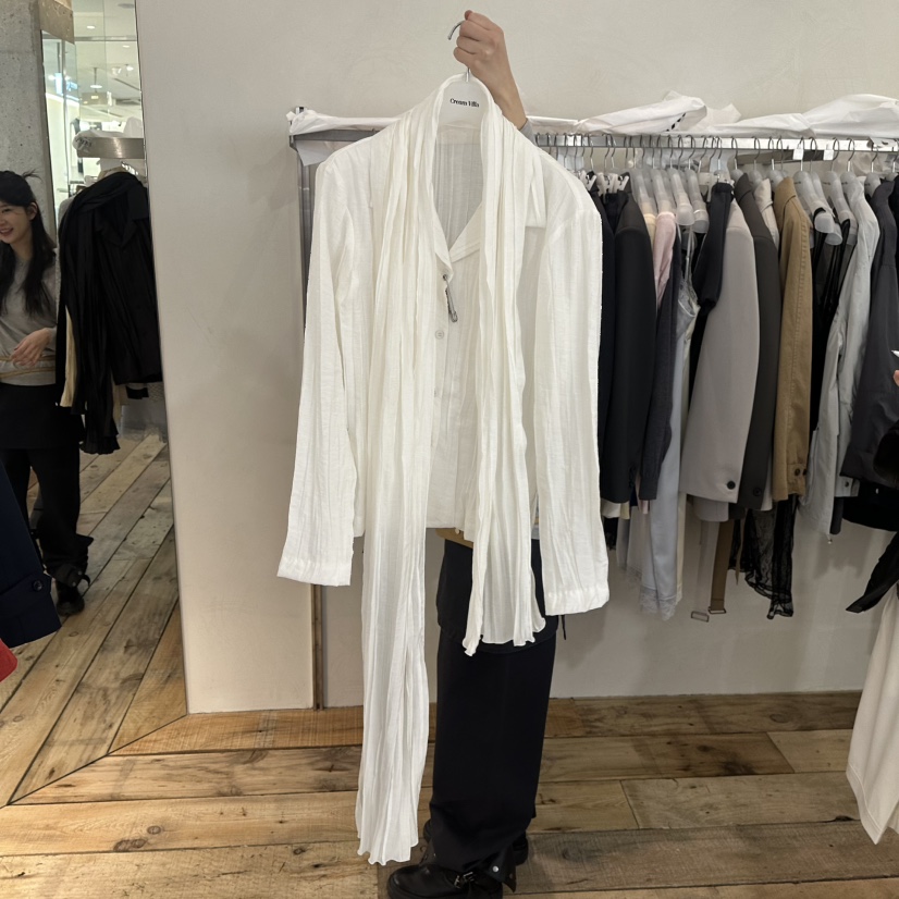 CREAM VILLA東大門代購女士新品26春夏襯衫蕾絲衫不含圍巾褶皺CREAMVILLA襯衫/蕾絲衫圖色1