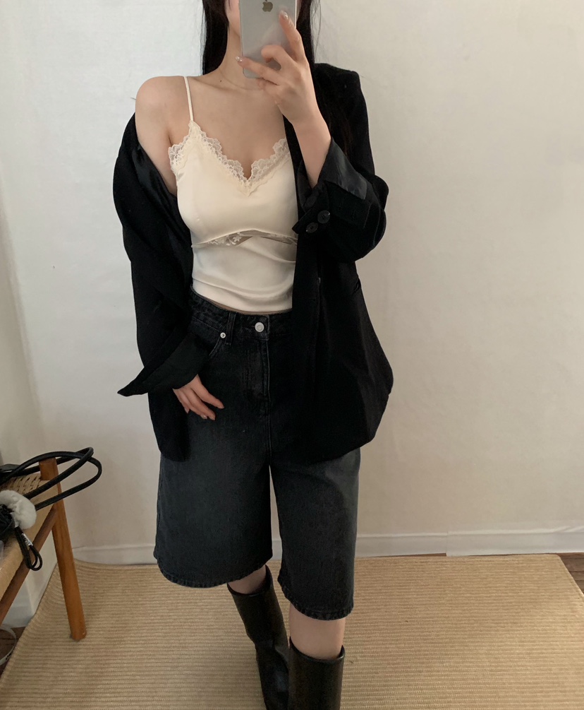 TWENTY FOUR SEVEN24-7韓國代購女裝新品推薦吊帶背心蕾絲緞面TEWNTY FOUR SEVEN24-7吊帶/背心