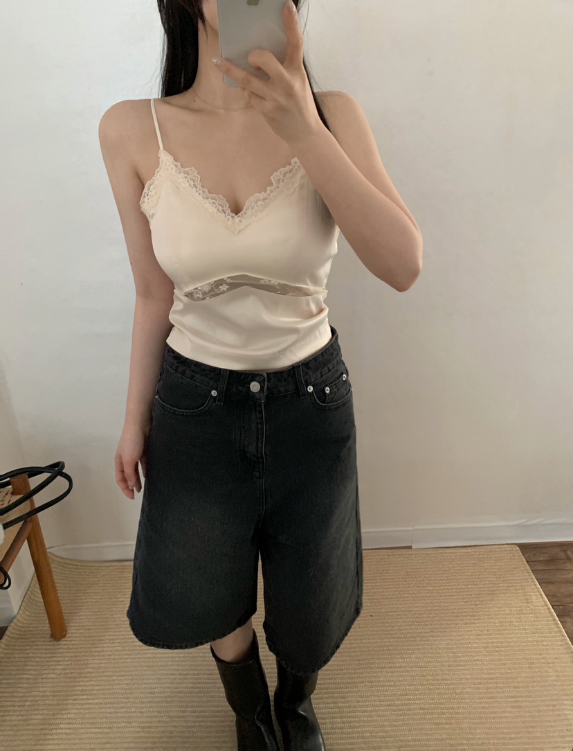 TWENTY FOUR SEVEN24-7韓國代購女裝新品推薦吊帶背心蕾絲緞面TEWNTY FOUR SEVEN24-7吊帶/背心