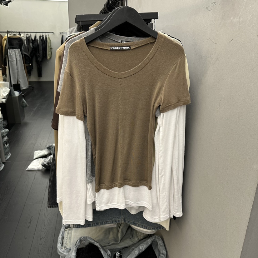 PROJECT WAVE-P韓國直郵女士新品熱賣26春夏長袖T恤天絲PROJECT WAVE長袖T恤圖色1