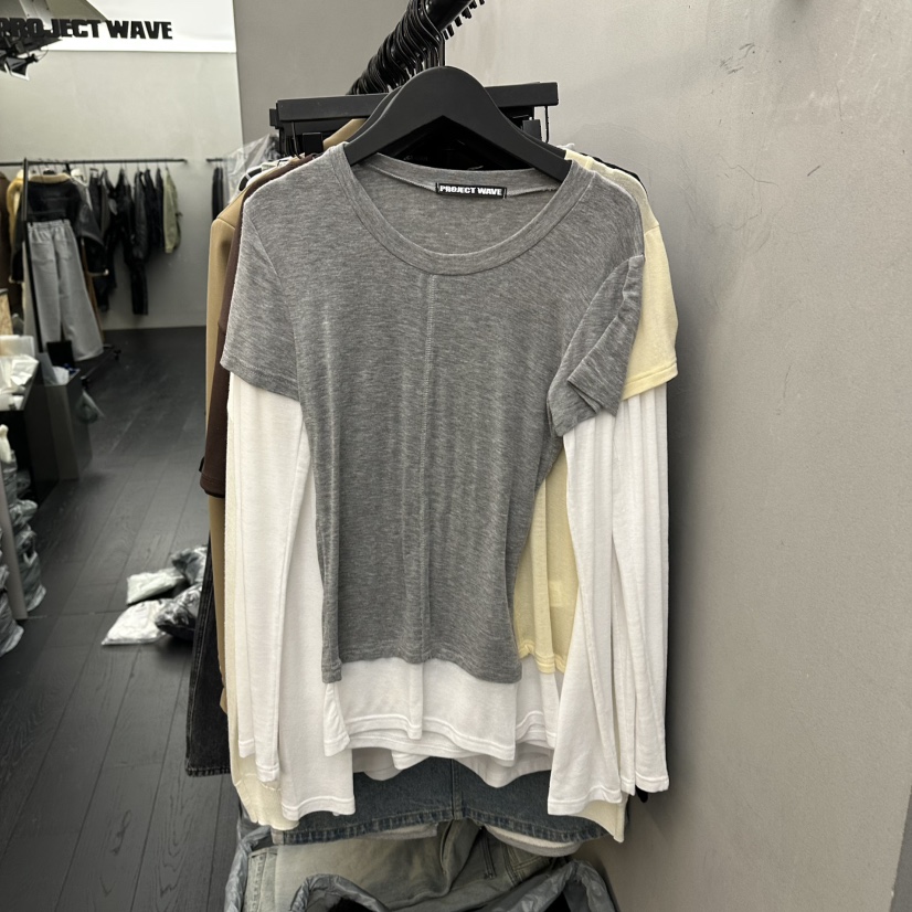 PROJECT WAVE-P韓國直郵女士新品熱賣26春夏長袖T恤天絲PROJECT WAVE長袖T恤圖色2