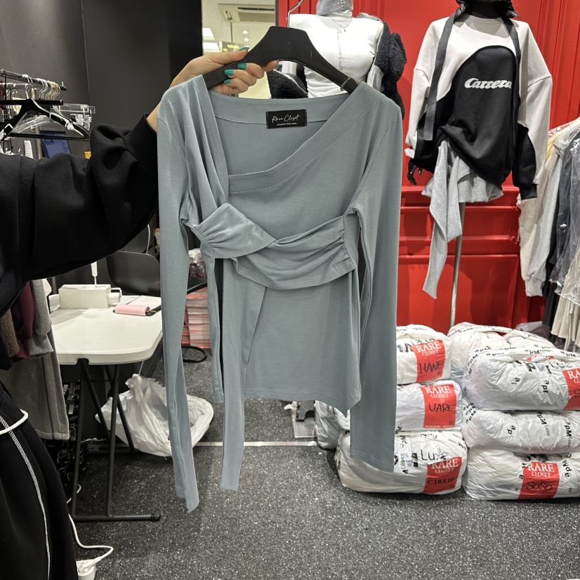 RARE CLOSET東大門代購女裝新品職業人氣休閑長袖T恤褶皺RARE CLOSET長袖T恤圖色2