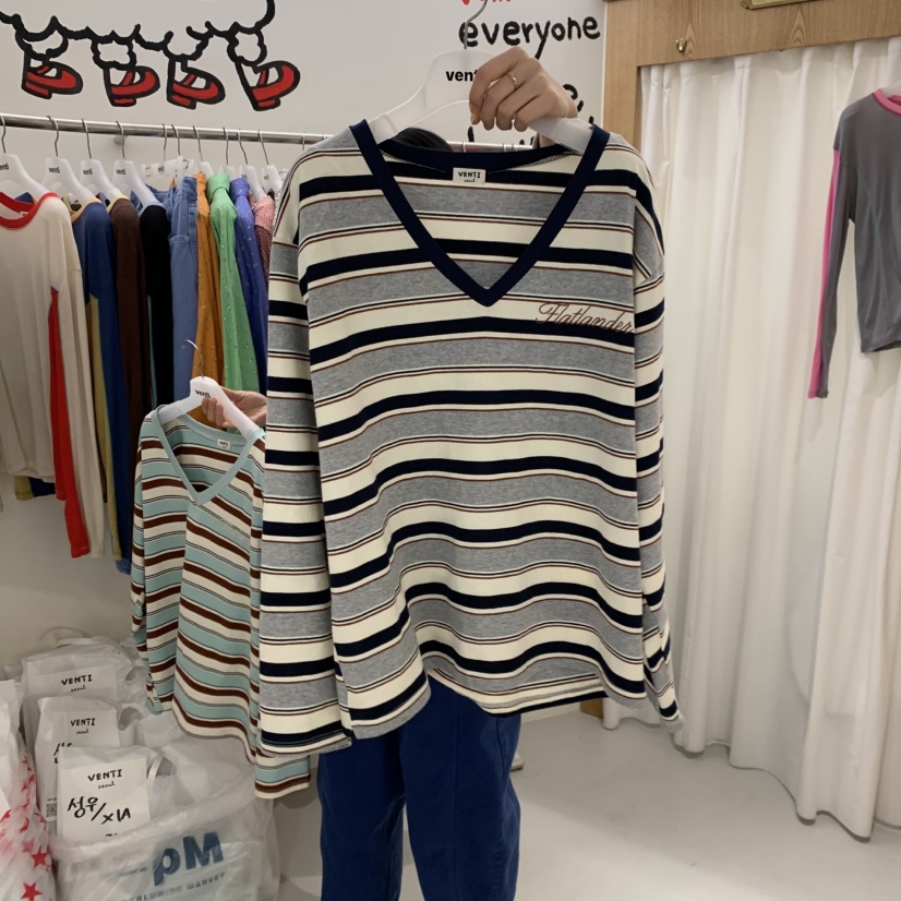 VENTI韓國直郵女士新品人氣休閑職業26春季推薦長袖T恤V領VENTI長袖T恤圖色2