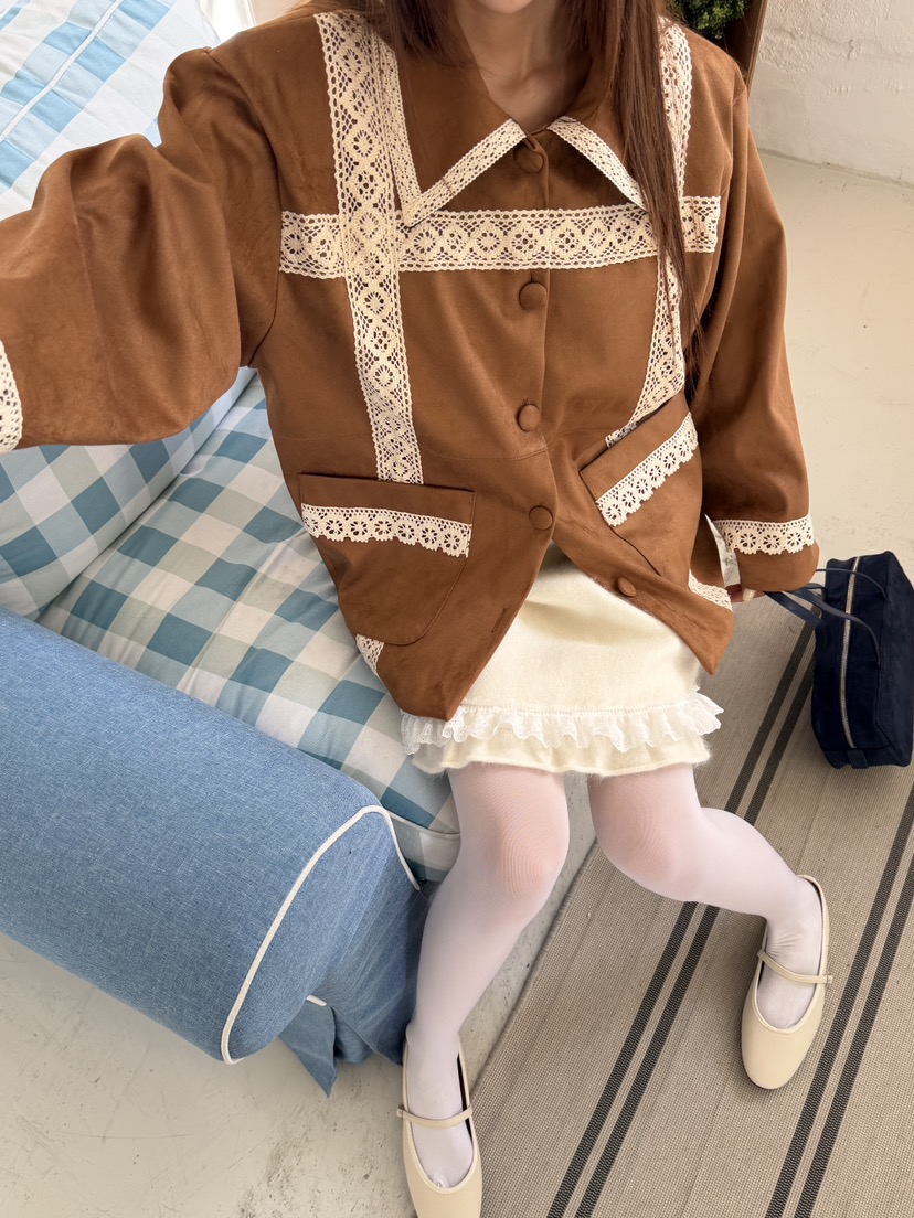 MAISONDEGLORY韓國代購女裝新款人氣真品推薦時尚夾克麂皮MAISON DE GLORY夾克