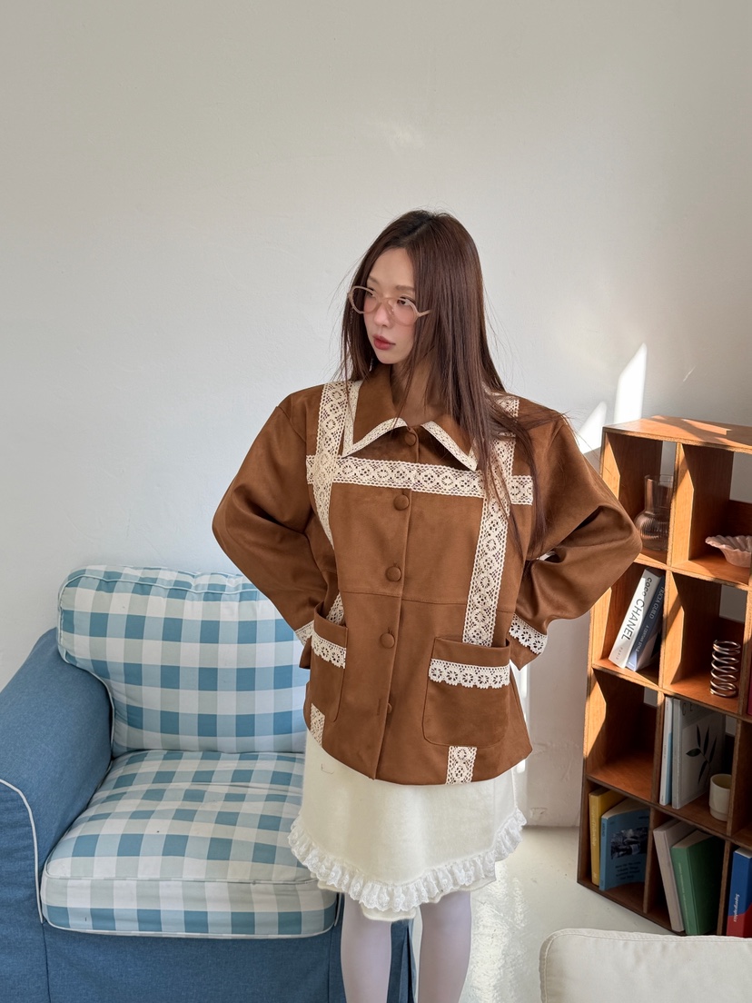 MAISONDEGLORY韓國代購女裝新款人氣真品推薦時尚夾克麂皮MAISON DE GLORY夾克