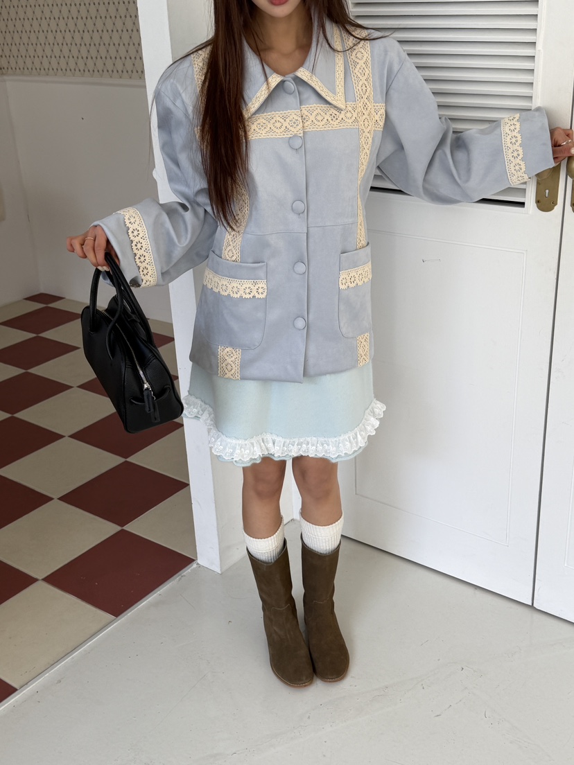 MAISONDEGLORY韓國代購女裝新款人氣真品推薦時尚夾克麂皮MAISON DE GLORY夾克