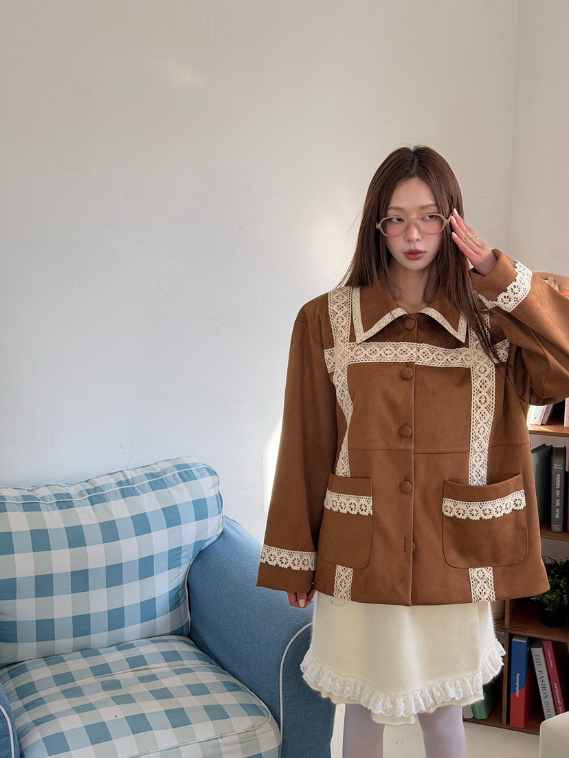 MAISONDEGLORY韓國代購女裝新款人氣真品推薦時尚夾克麂皮MAISON DE GLORY夾克圖色1