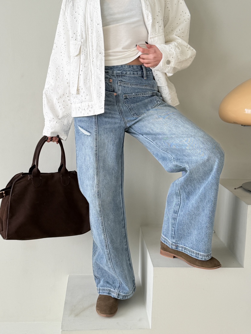 MAISONDEGLORY東大門代購女裝新品時尚熱賣職業牛仔褲紐扣MAISON DE GLORY牛仔褲