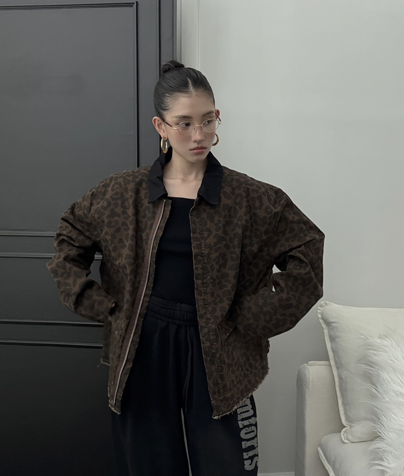 OURWAVE/OUR ROOM東大門實拍女裝新品時尚夾克豹紋短款Our Wave/Our Room夾克