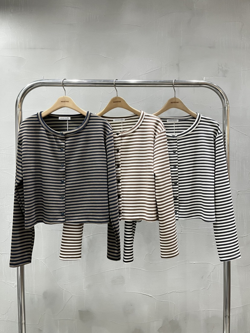 INSSENSE-A東大門代購女裝新品26春季休閑長袖T恤開衫條紋INSSENSE-A長袖T恤
