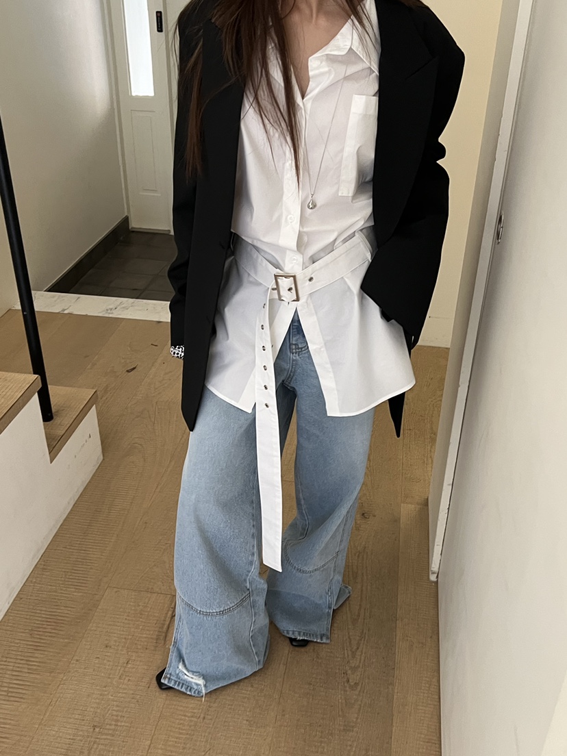 SPECIAL東大門實拍女士新品26春季職業熱賣襯衫蕾絲衫含腰帶SPECIAL襯衫/蕾絲衫