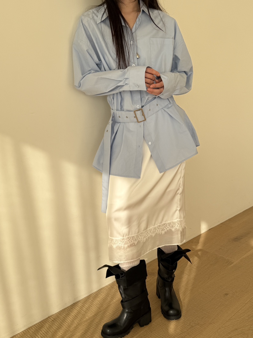 SPECIAL東大門實拍女士新品26春季職業熱賣襯衫蕾絲衫含腰帶SPECIAL襯衫/蕾絲衫