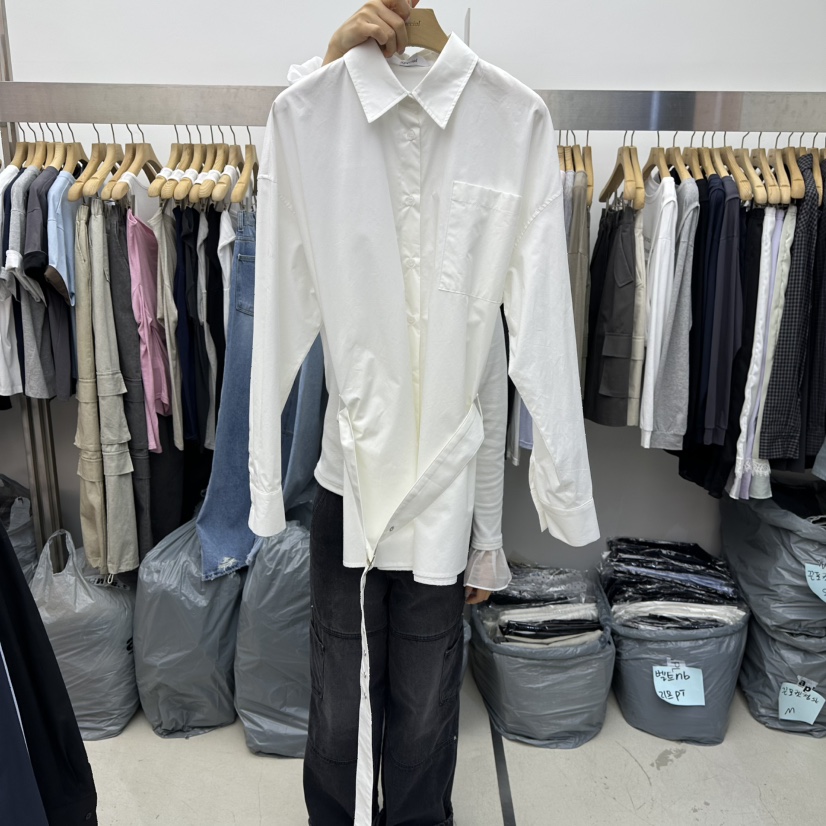 SPECIAL東大門實拍女士新品26春季職業熱賣襯衫蕾絲衫含腰帶SPECIAL襯衫/蕾絲衫圖色1