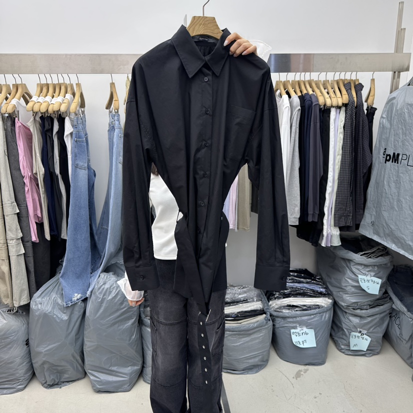 SPECIAL東大門實拍女士新品26春季職業熱賣襯衫蕾絲衫含腰帶SPECIAL襯衫/蕾絲衫圖色2黑色