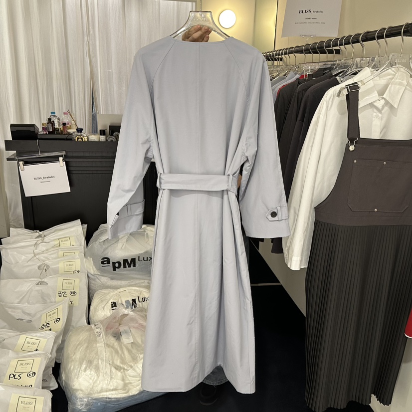 BLISS東大門直郵女士新款26春季推薦職業熱賣長款風衣含腰帶BLISS長款風衣