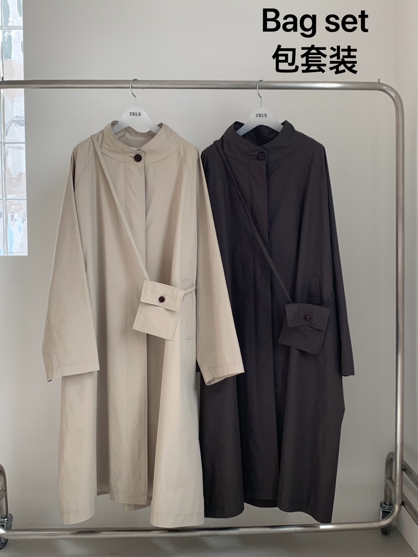TRUE韓國直郵女士新品熱賣時尚人氣職業長款風衣口袋含包TRUE長款風衣