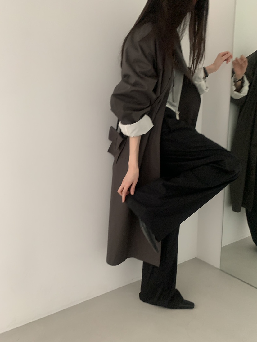 TRUE韓國直郵女士新品熱賣時尚人氣職業長款風衣口袋含包TRUE長款風衣