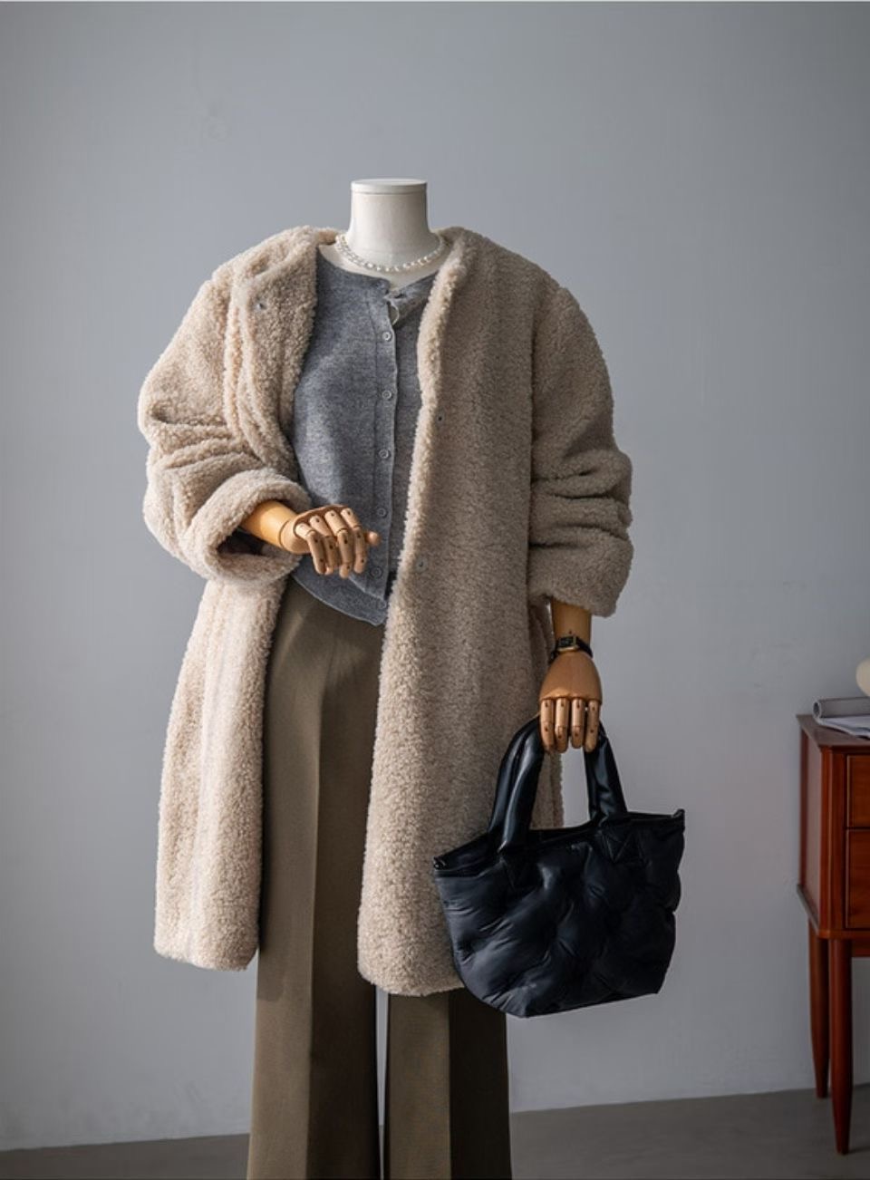 RICCO東大門實拍女士新品時尚人氣職業休閑中長款大衣皮草RICCO中長款大衣圖色2