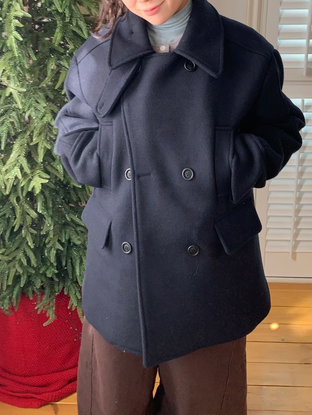 RICCO東大門實拍女士新品推薦人氣熱賣短款大衣雙排扣羊毛RICCO短款大衣