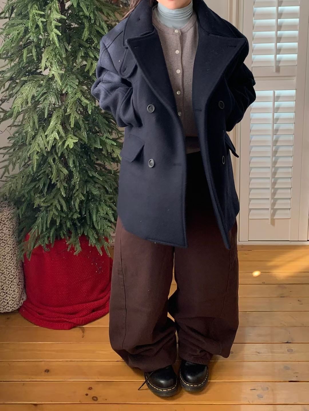 RICCO東大門實拍女士新品推薦人氣熱賣短款大衣雙排扣羊毛RICCO短款大衣