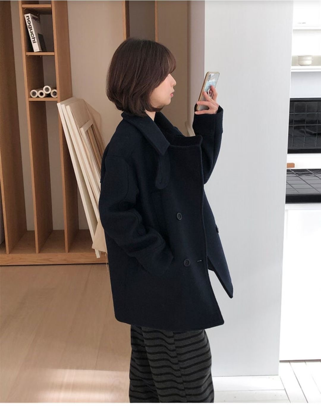 RICCO東大門實拍女士新品推薦人氣熱賣短款大衣雙排扣羊毛RICCO短款大衣