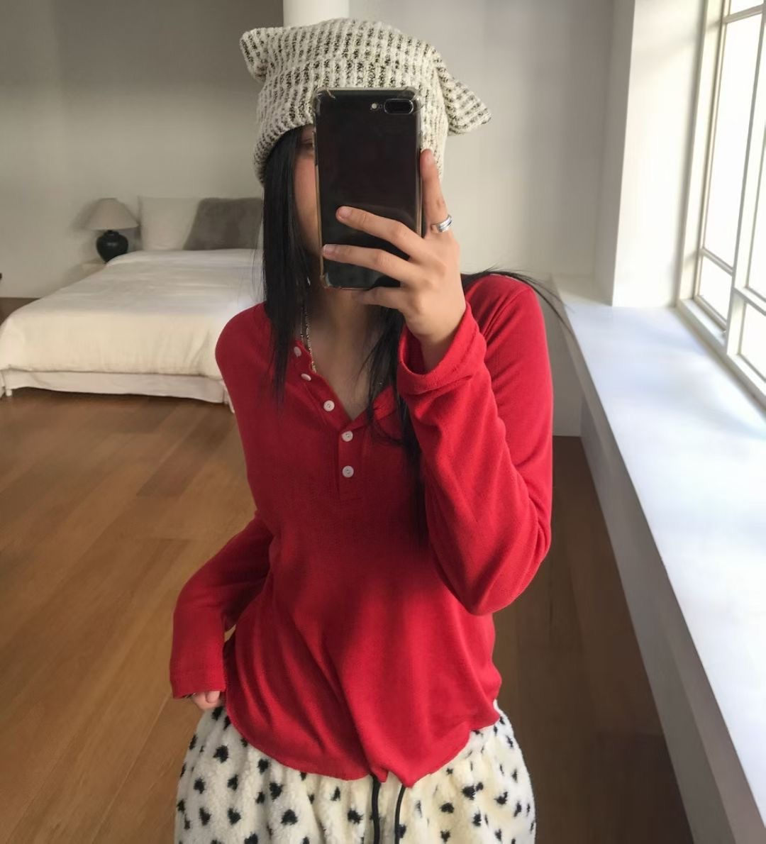 RICCO韓國代購女士新品人氣真品26春夏推薦長袖T恤羊毛紐扣RICCO長袖T恤圖色1