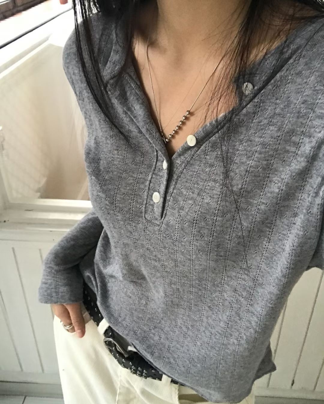 RICCO韓國代購女士新品人氣真品26春夏推薦長袖T恤羊毛紐扣RICCO長袖T恤圖色5