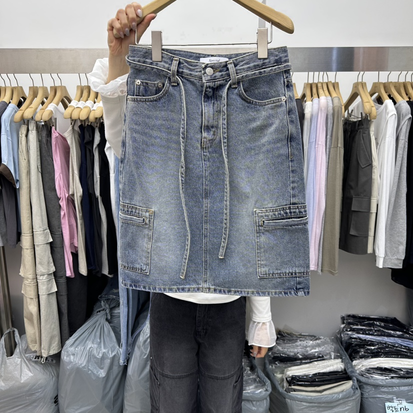 SPECIAL韓國直郵女裝新款26春夏半身裙中短裙含腰繩口袋系帶SPECIAL半身裙/中短裙圖色1