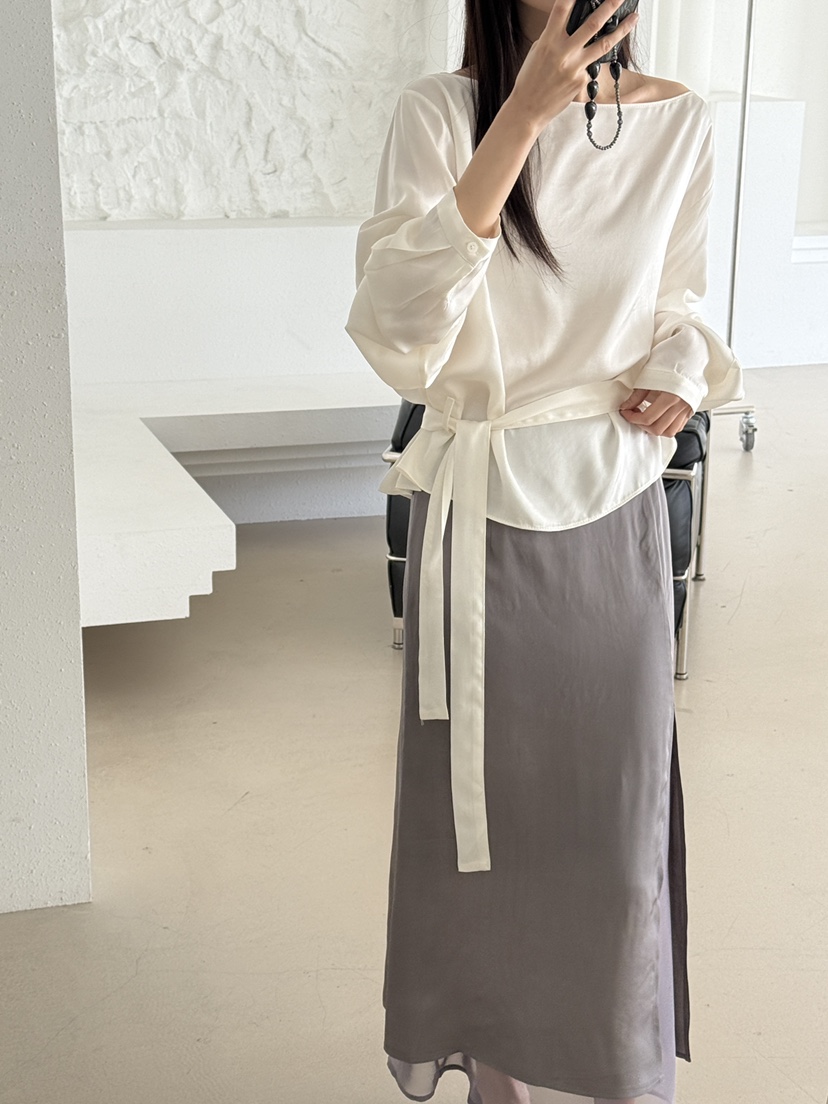 LE AVE東大門代購女裝新款人氣休閑26春夏襯衫蕾絲衫含腰帶LE AVE襯衫/蕾絲衫