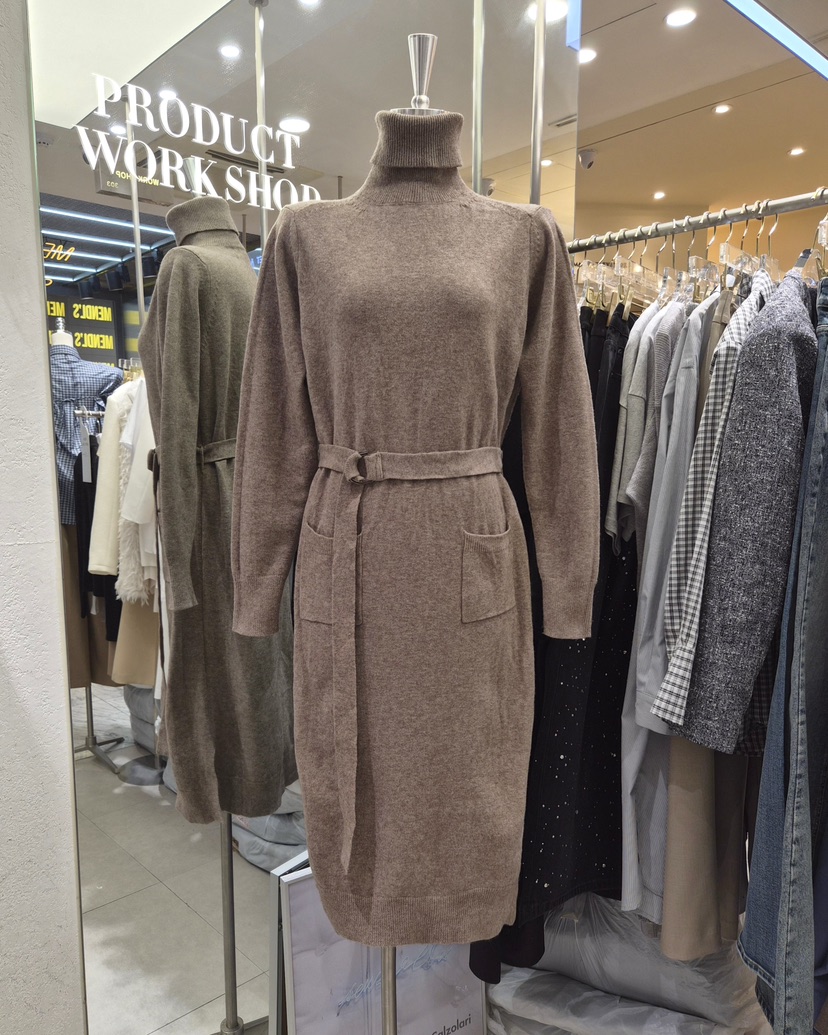 WORK SHOP東大門代購女裝新款推薦熱賣連衣裙含腰帶羊絨Work_shop連衣裙圖色1