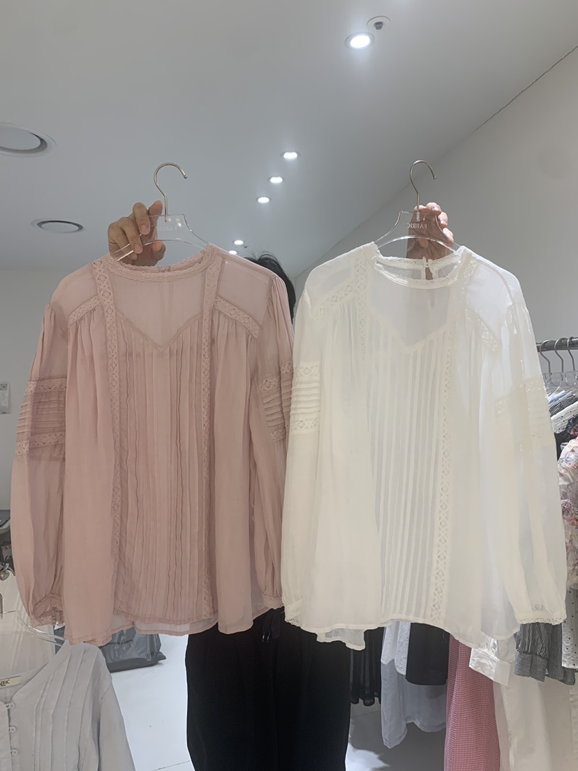 FABRIC韓國代購女裝新品時尚熱賣推薦真品襯衫蕾絲衫褶裥FABRIC襯衫/蕾絲衫