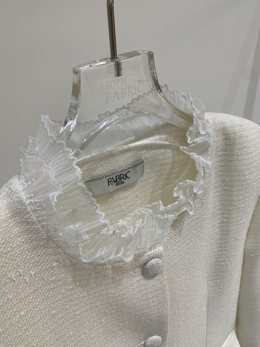 FABRIC東大門代購女士新品26春夏真品人氣夾克粗花呢蕾絲FABRIC夾克