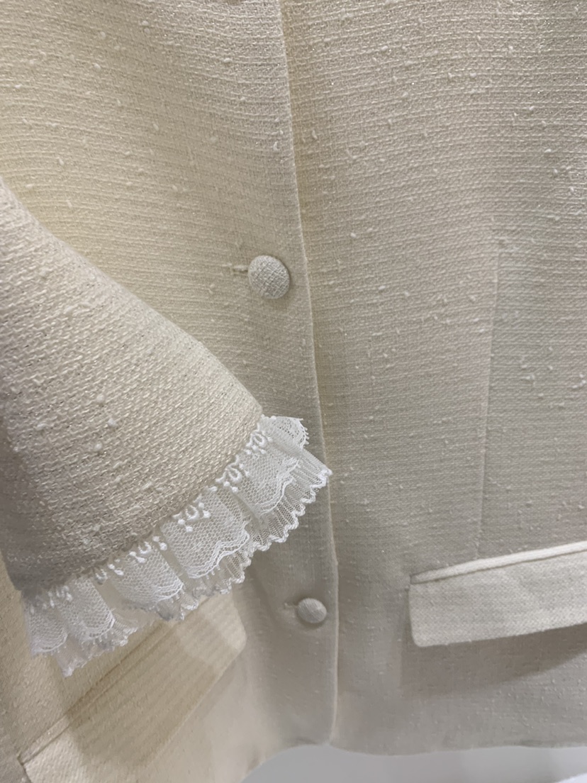 FABRIC東大門代購女士新品26春夏真品人氣夾克粗花呢蕾絲FABRIC夾克