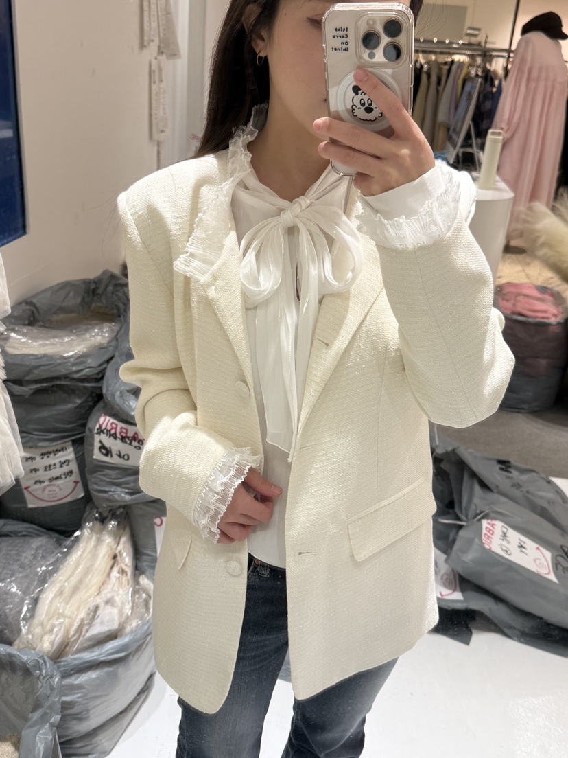 FABRIC東大門代購女士新品26春夏真品人氣夾克粗花呢蕾絲FABRIC夾克