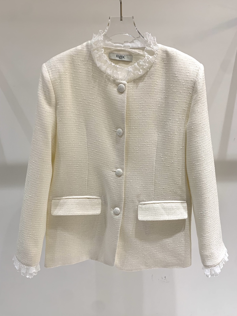 FABRIC東大門代購女士新品26春夏真品人氣夾克粗花呢蕾絲FABRIC夾克圖色1
