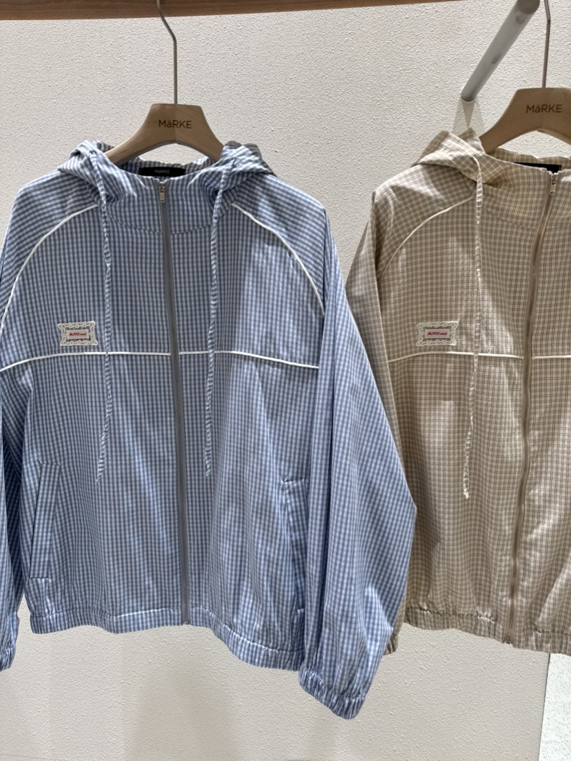 MARKE-P東大門代購女士新款26春季熱賣夾克連帽拉鏈衫格紋MARKE-P夾克