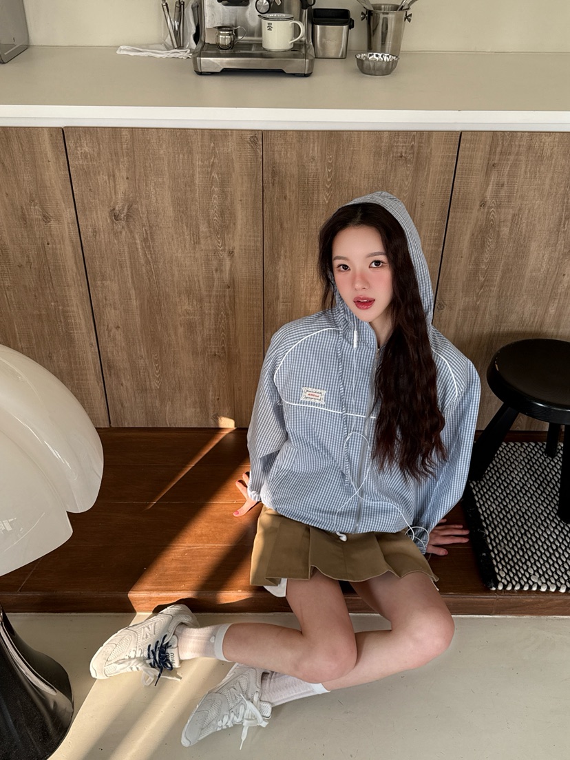 MARKE-P東大門代購女士新款26春季熱賣夾克連帽拉鏈衫格紋MARKE-P夾克