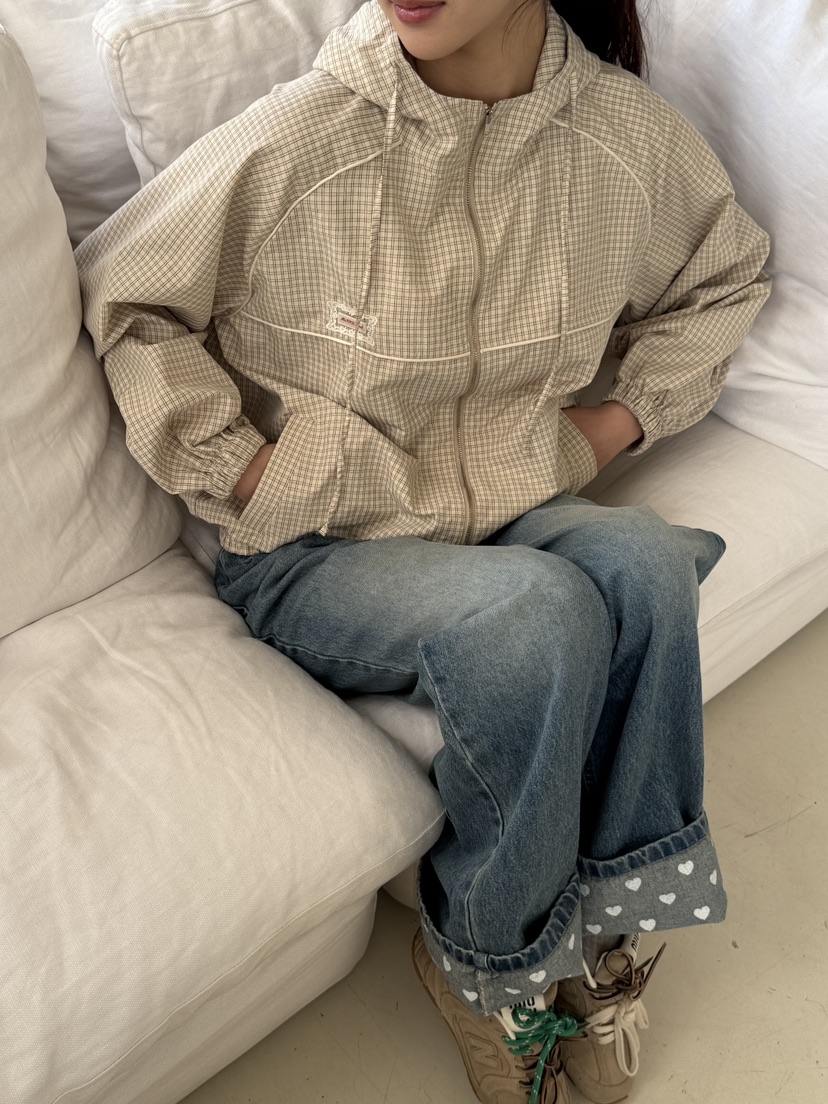 MARKE-P東大門代購女士新款26春季熱賣夾克連帽拉鏈衫格紋MARKE-P夾克