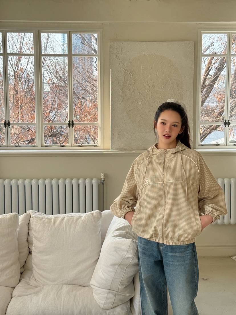 MARKE-P東大門代購女士新款26春季熱賣夾克連帽拉鏈衫格紋MARKE-P夾克