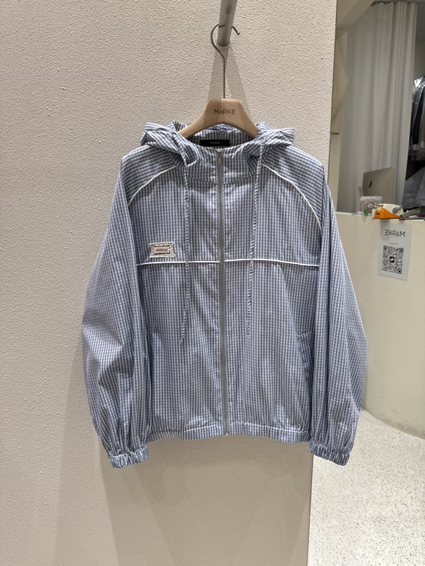 MARKE-P東大門代購女士新款26春季熱賣夾克連帽拉鏈衫格紋MARKE-P夾克圖色1