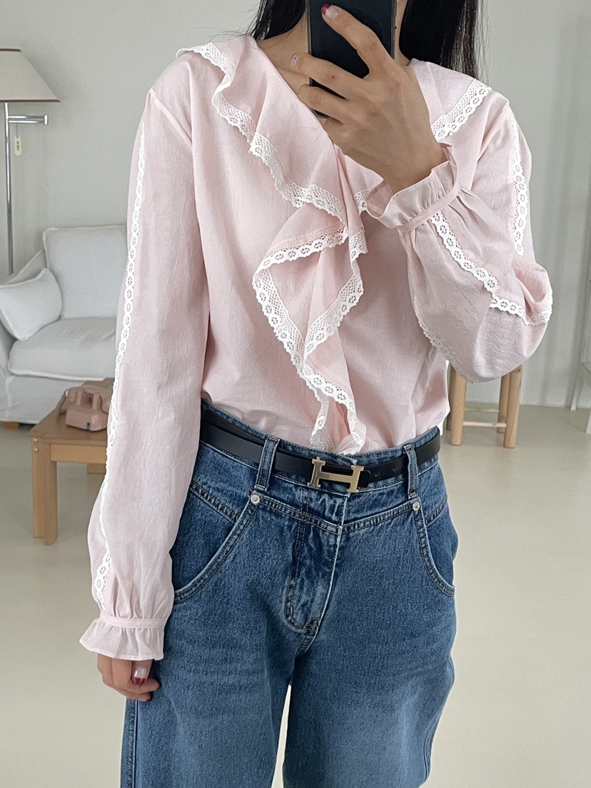 EDITION-P韓國直郵女士新款人氣熱賣休閑襯衫蕾絲衫褶皺EDITION/CHAHEE襯衫/蕾絲衫