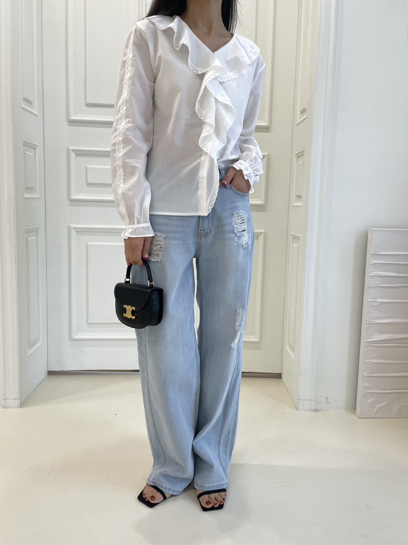 EDITION-P韓國直郵女士新款人氣熱賣休閑襯衫蕾絲衫褶皺EDITION/CHAHEE襯衫/蕾絲衫