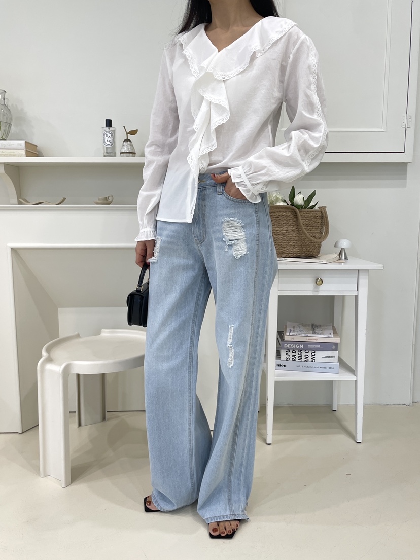 EDITION-P韓國直郵女士新款人氣熱賣休閑襯衫蕾絲衫褶皺EDITION/CHAHEE襯衫/蕾絲衫