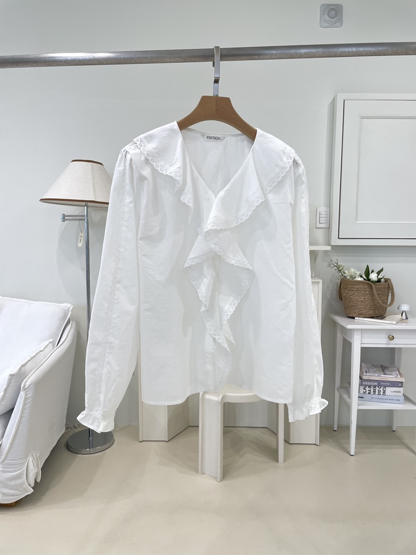 EDITION-P韓國直郵女士新款人氣熱賣休閑襯衫蕾絲衫褶皺EDITION/CHAHEE襯衫/蕾絲衫圖色1