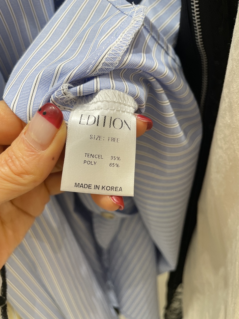 EDITION-P東大門代購女士新品時尚襯衫蕾絲衫荷葉邊條紋EDITION/CHAHEE襯衫/蕾絲衫