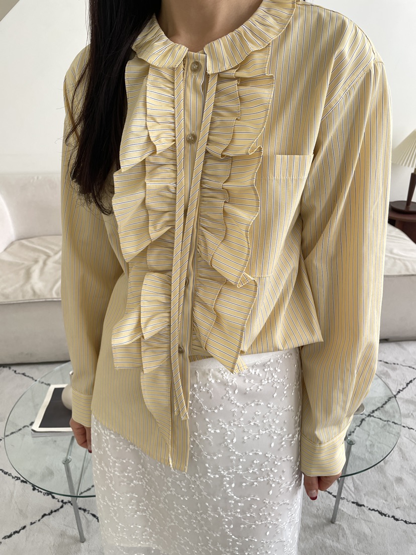 EDITION-P東大門代購女士新品時尚襯衫蕾絲衫荷葉邊條紋EDITION/CHAHEE襯衫/蕾絲衫圖色1