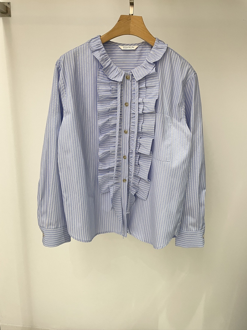 EDITION-P東大門代購女士新品時尚襯衫蕾絲衫荷葉邊條紋EDITION/CHAHEE襯衫/蕾絲衫圖色2