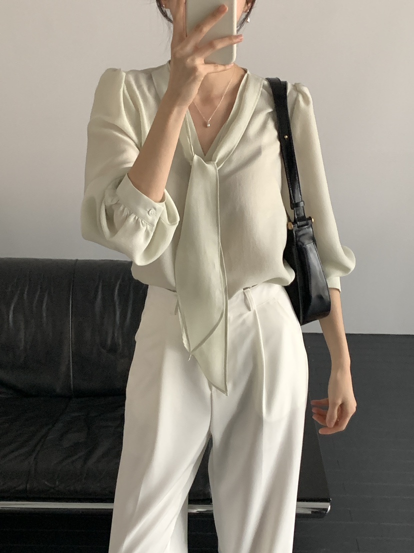 FRILL-T/DADA韓國直郵女裝新品職業時尚真品襯衫蕾絲衫V領FRILL-T/DADA襯衫/蕾絲衫