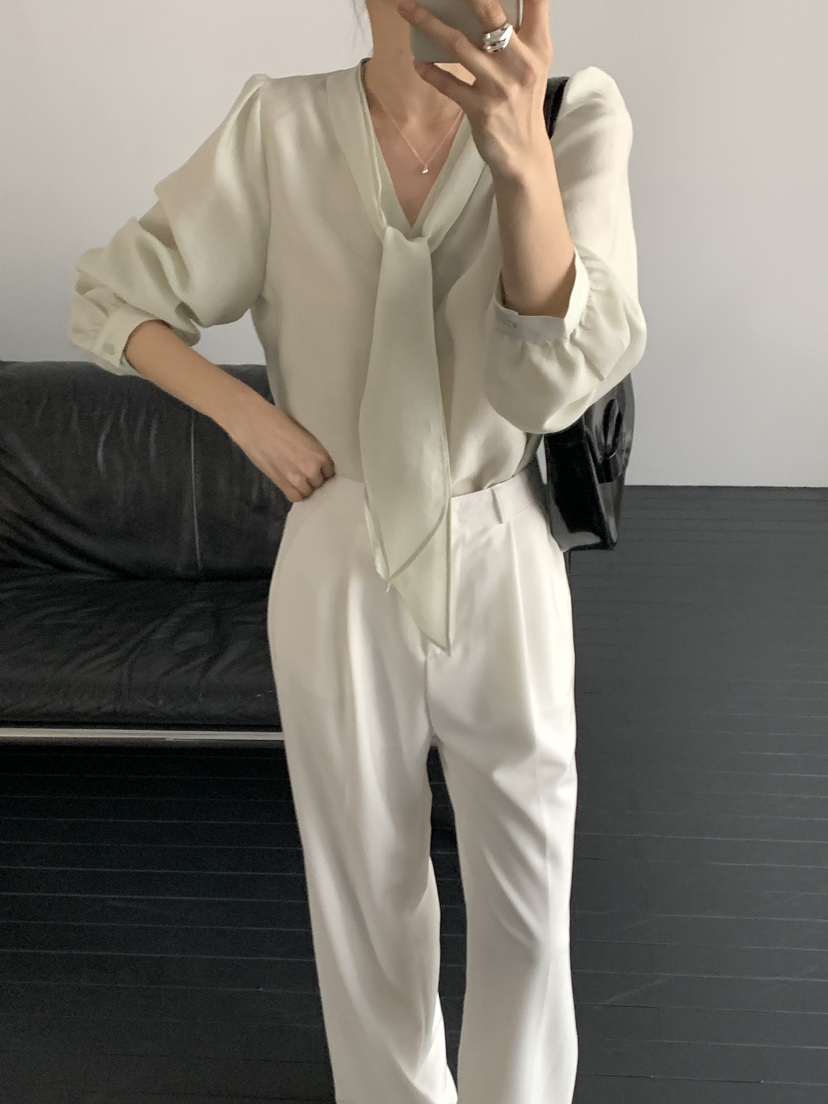 FRILL-T/DADA韓國直郵女裝新品職業時尚真品襯衫蕾絲衫V領FRILL-T/DADA襯衫/蕾絲衫